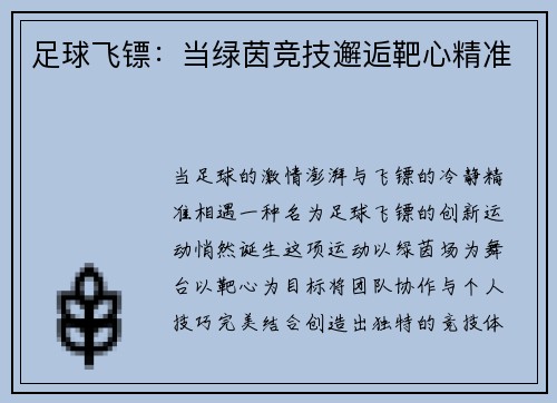 足球飞镖：当绿茵竞技邂逅靶心精准